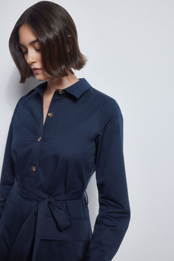 Pedro del Hierro Vestido camisero de popelin Azul