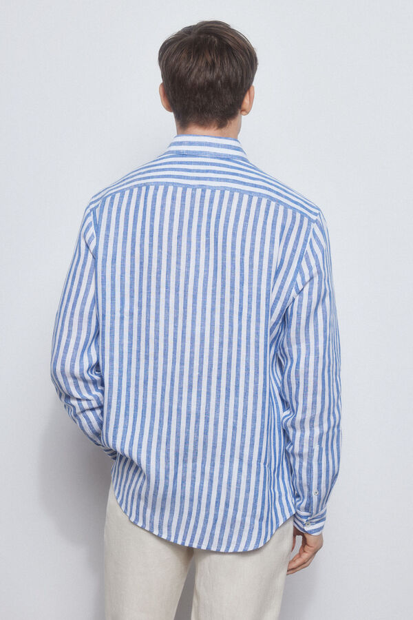 Pedro del Hierro Camisa lino rayas Azul