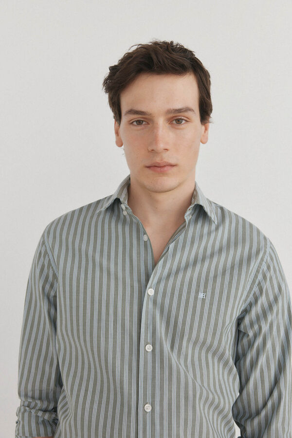 Pedro del Hierro Camisa riscas tecido italiano Verde