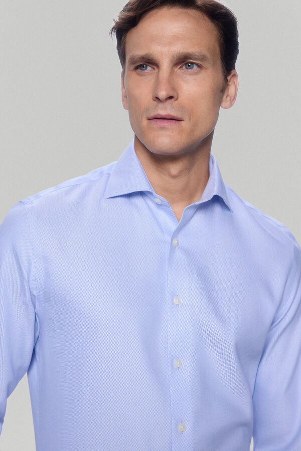 Pedro del Hierro camisa vestir gemelos estructura lisa non iron + antimanchas Azul