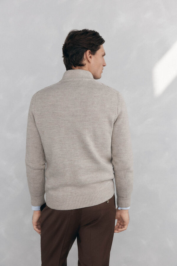 Pedro del Hierro Su&eacute;ter de l&atilde; estruturado com fecho-&eacute;clair Beige