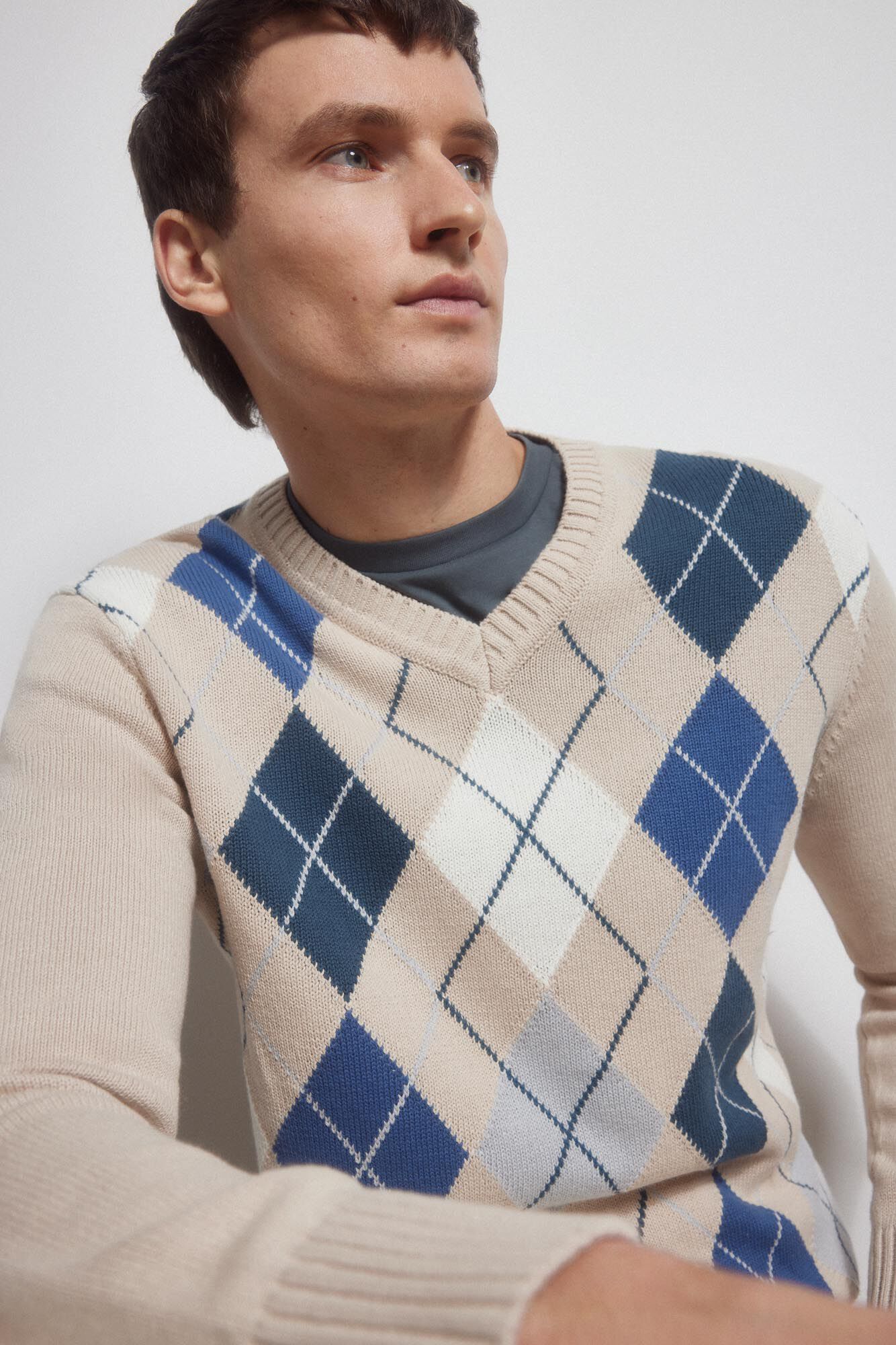 Pedro del Hierro Camisola losangos algod&atilde;o gola em bico