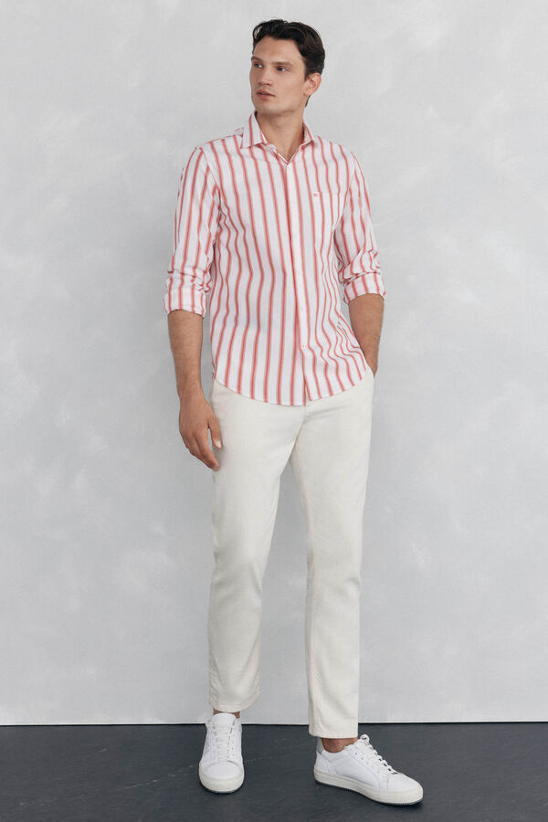 Pedro del Hierro Camisa riscas popelina Vermelho