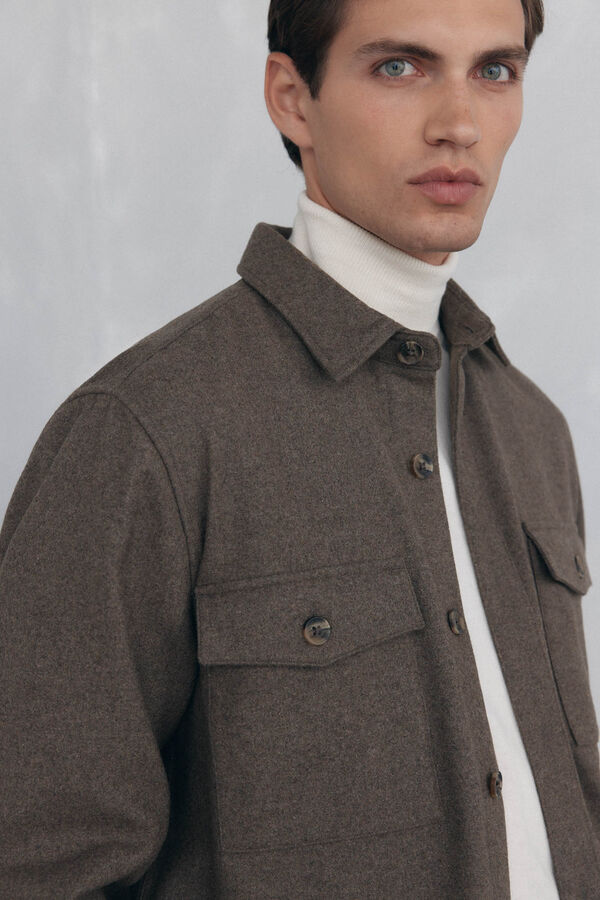 Pedro del Hierro Sobrecamisa de l&atilde; lisa Marrom