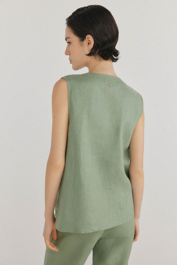 Pedro del Hierro Top de lino detalle botones Verde