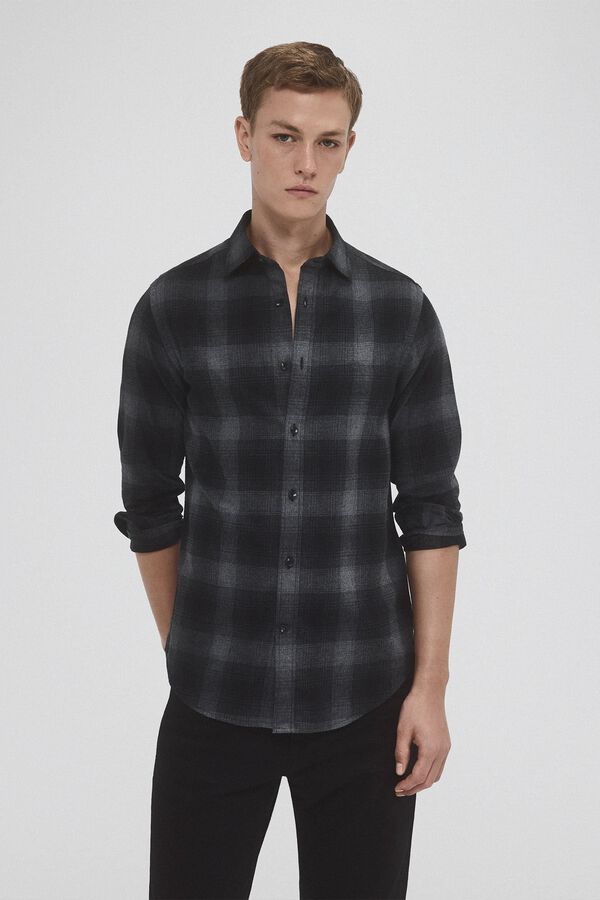 Pedro del Hierro Camisa de twill em xadrez de cashmere touch Cizento