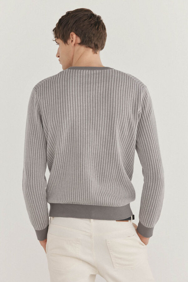 Pedro del Hierro Suéter estruturado vertical com gola redonda  Cizento