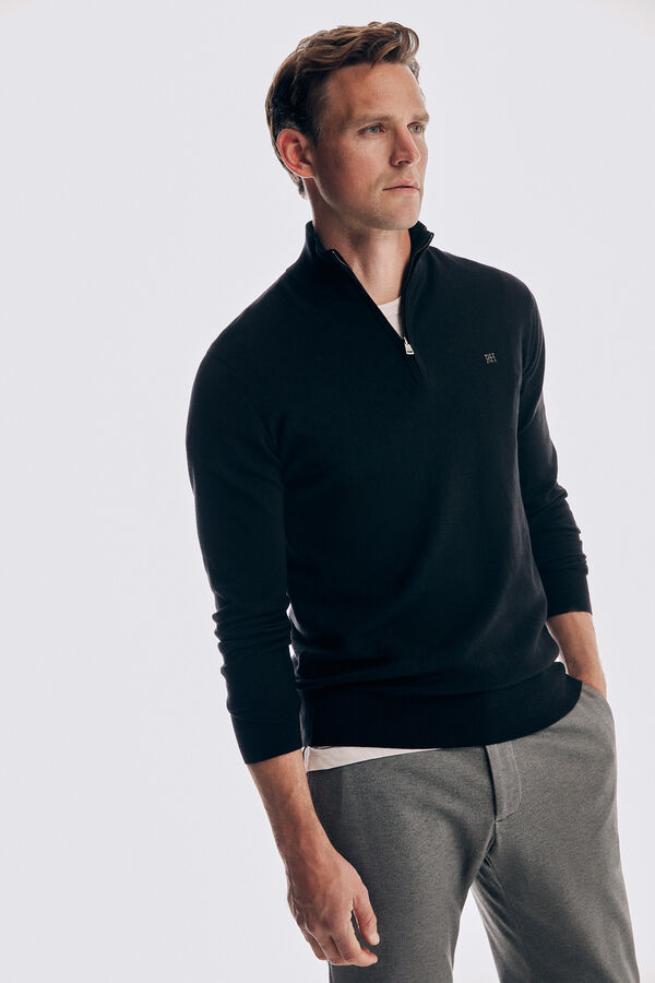 Pedro del Hierro Jersey cuello camionero merino Negro