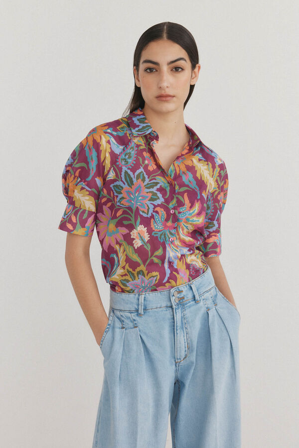 Pedro del Hierro Camisa voile estampada P&uacute;rpura