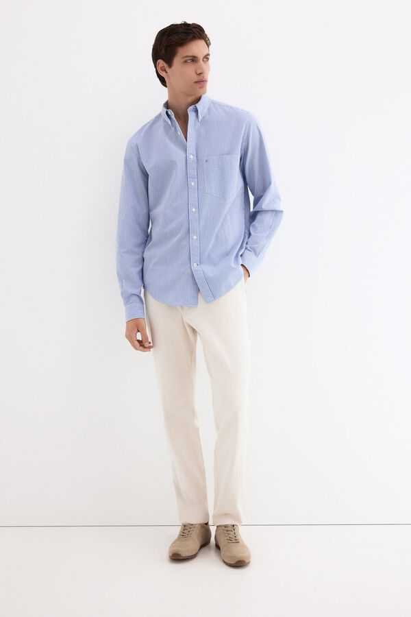 Pedro del Hierro Camisa em seersucker &agrave;s riscas Azul