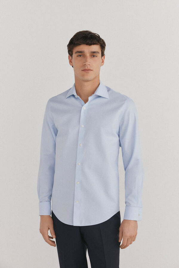 Pedro del Hierro Camisa lisa sem ferro + abotoaduras resistentes a manchas Azul