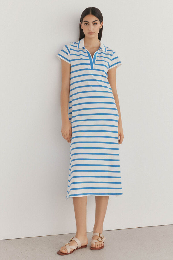 Pedro del Hierro Vestido polo riscas manga curta Turquesa