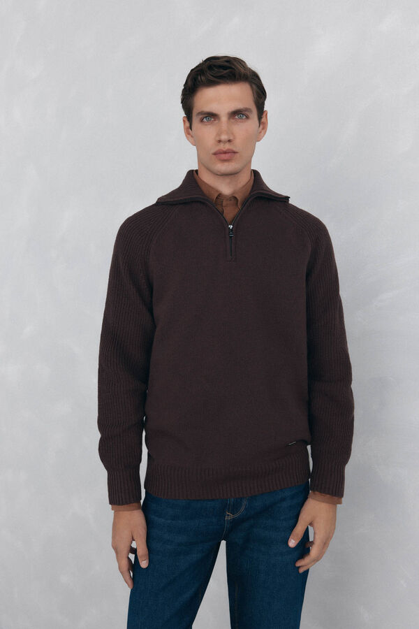 Pedro del Hierro Jersey cuello vespa Marr&oacute;n
