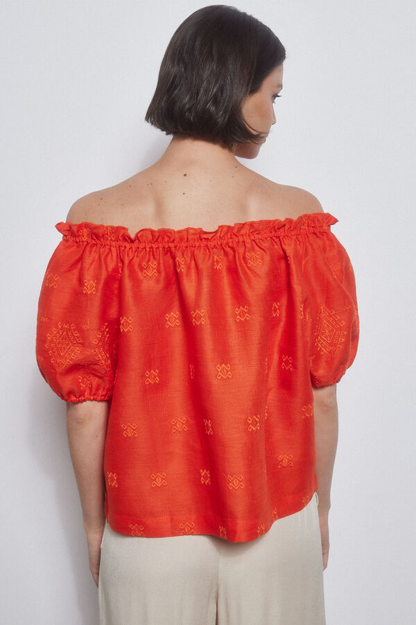 Pedro del Hierro Blusa romantica off shoulder Rojo