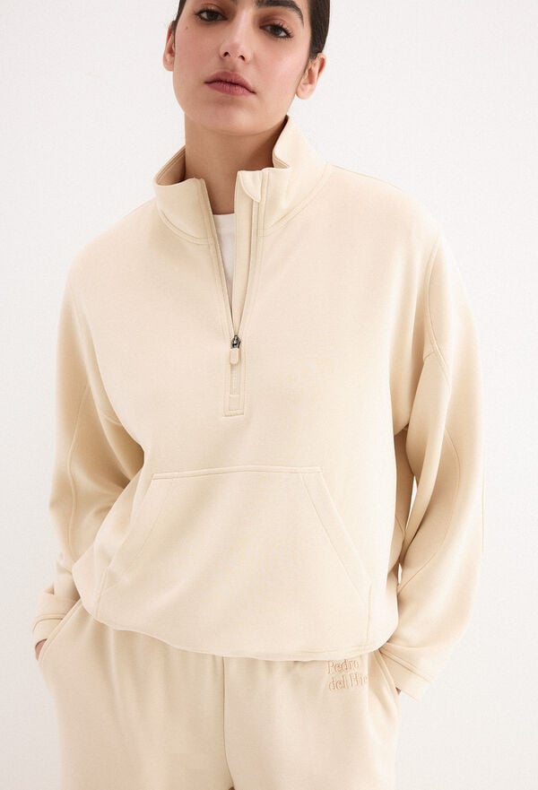Pedro del Hierro Sweatshirt soft touch com gola Beige