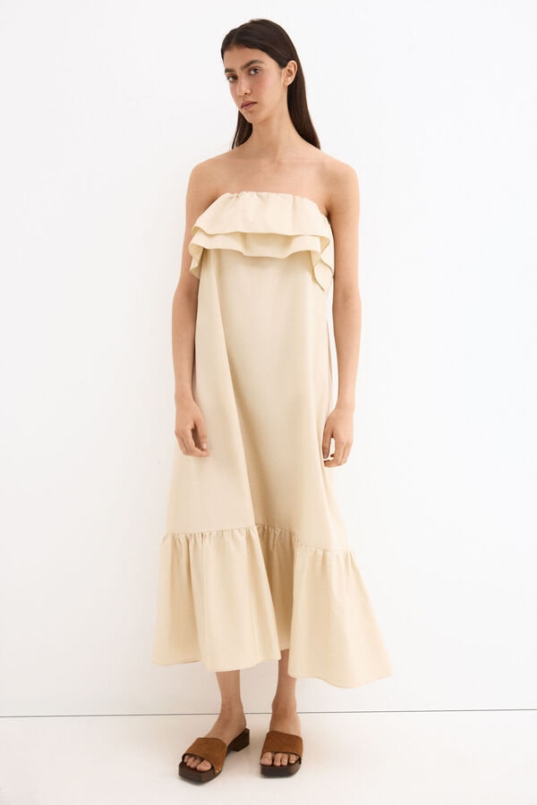 Pedro del Hierro Vestido em algod&atilde;o cai-cai Ecru