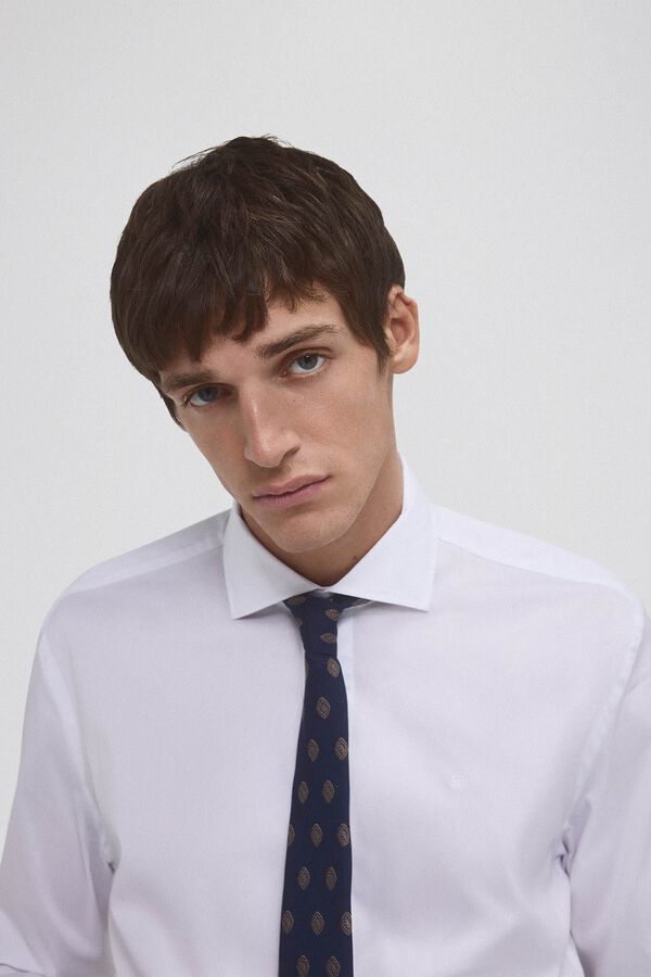 Pedro del Hierro Camisa de fato lisa f&aacute;cil de engomar Branco