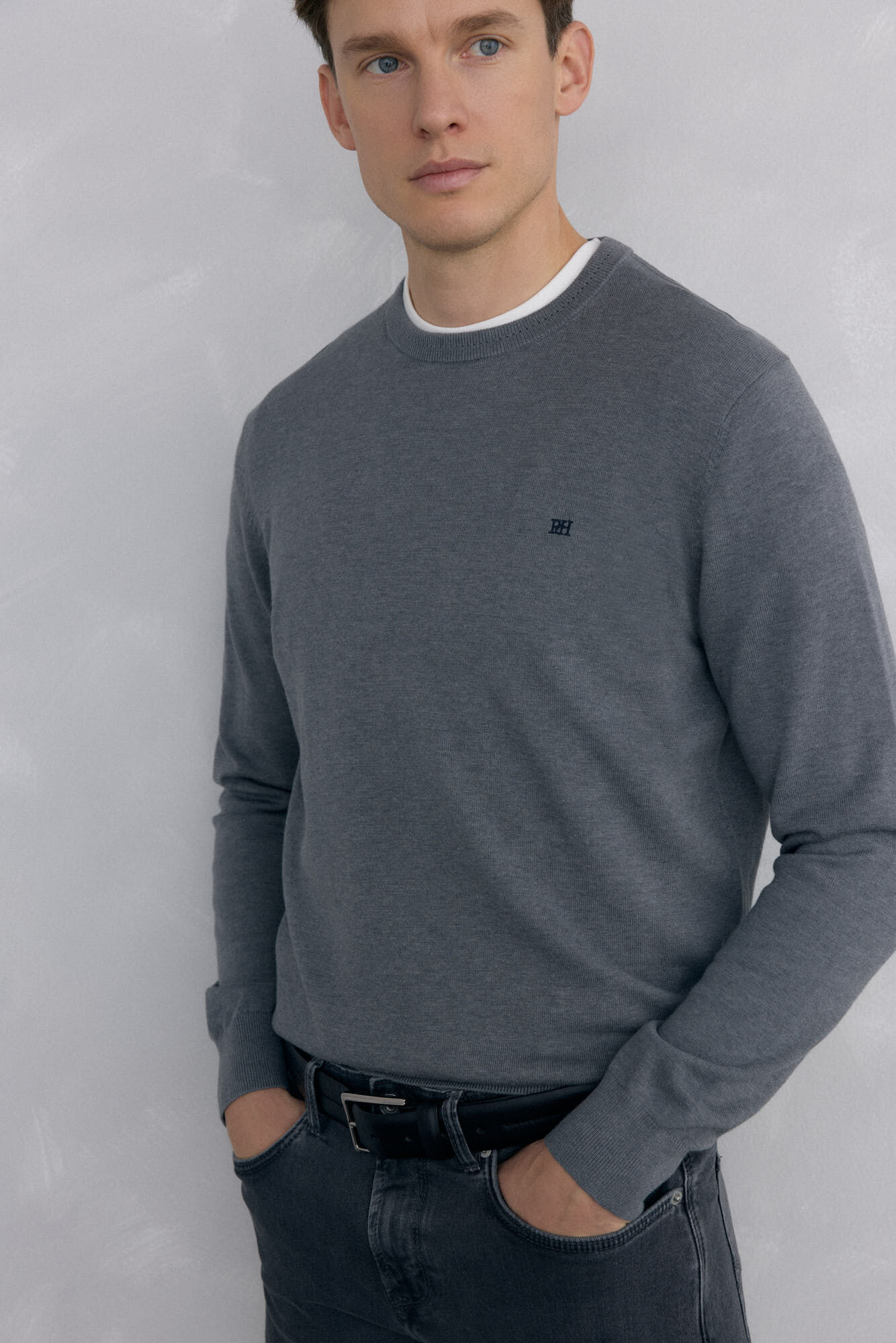 Pedro del Hierro Camisola gola caixa em malha de algod&atilde;o premium