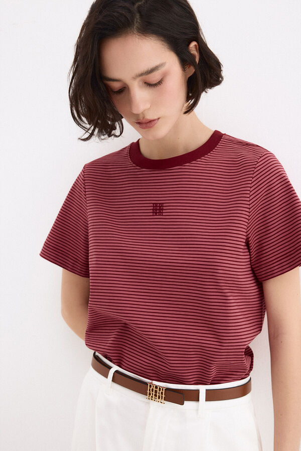 Pedro del Hierro T-shirt de manga curta &agrave;s riscas Bordeaux