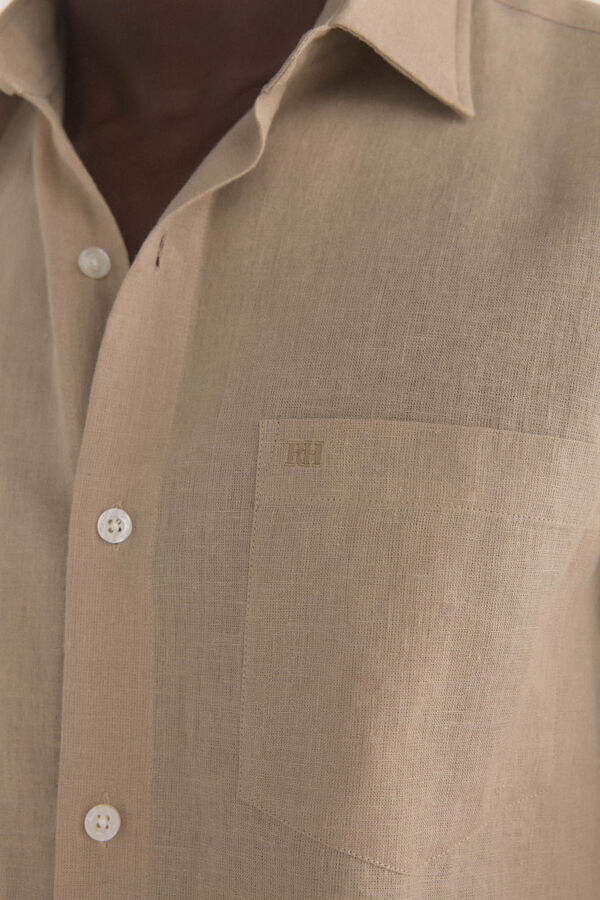 Pedro del Hierro Camisa lino lisa Marr&oacute;n