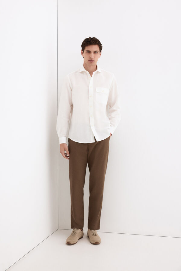 Pedro del Hierro Camisa em linho com bolsos Ecru