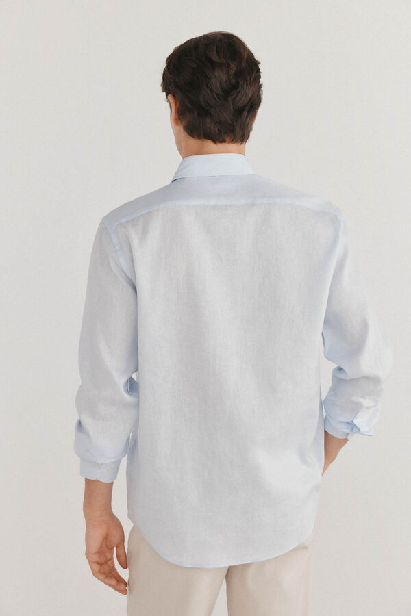Pedro del Hierro Camisa linho lisa Azul