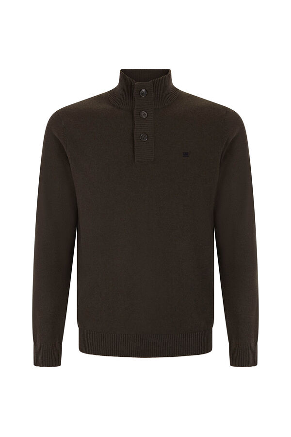 Pedro del Hierro Camisola de l&atilde; e cashmere com gola alta e bot&otilde;es Verde