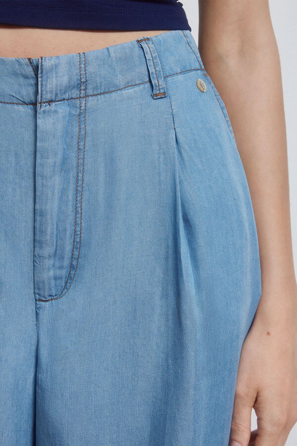 Pedro del Hierro Pantal&oacute;n wide leg cropped 100% tencel&trade; lyocell Azul