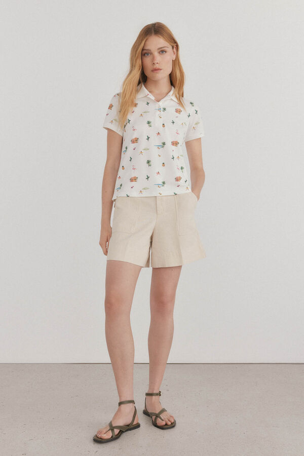 Pedro del Hierro Polo estampado manga curta Branco