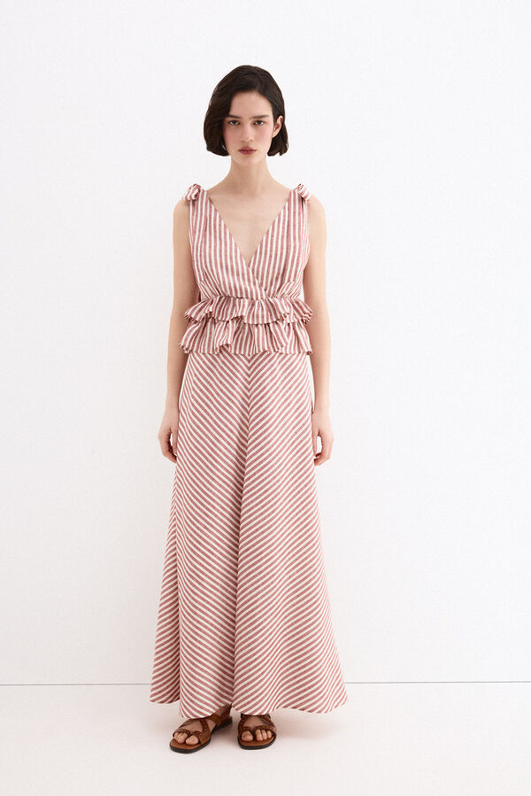 Pedro del Hierro Vestido comprido em linho com detalhes de la&ccedil;os Rosa