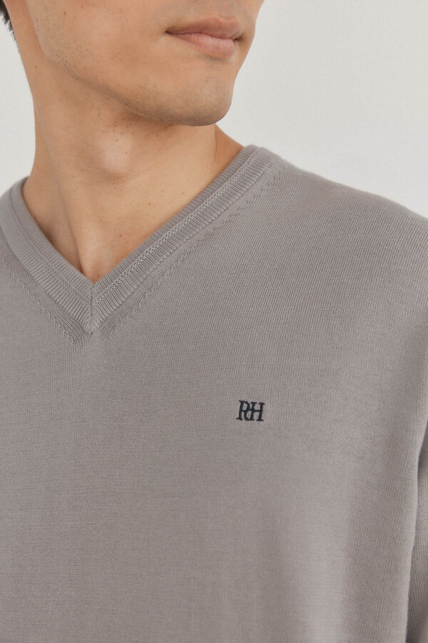 Pedro del Hierro Jersey punto fino algod&oacute;n premium cuello pico Gris