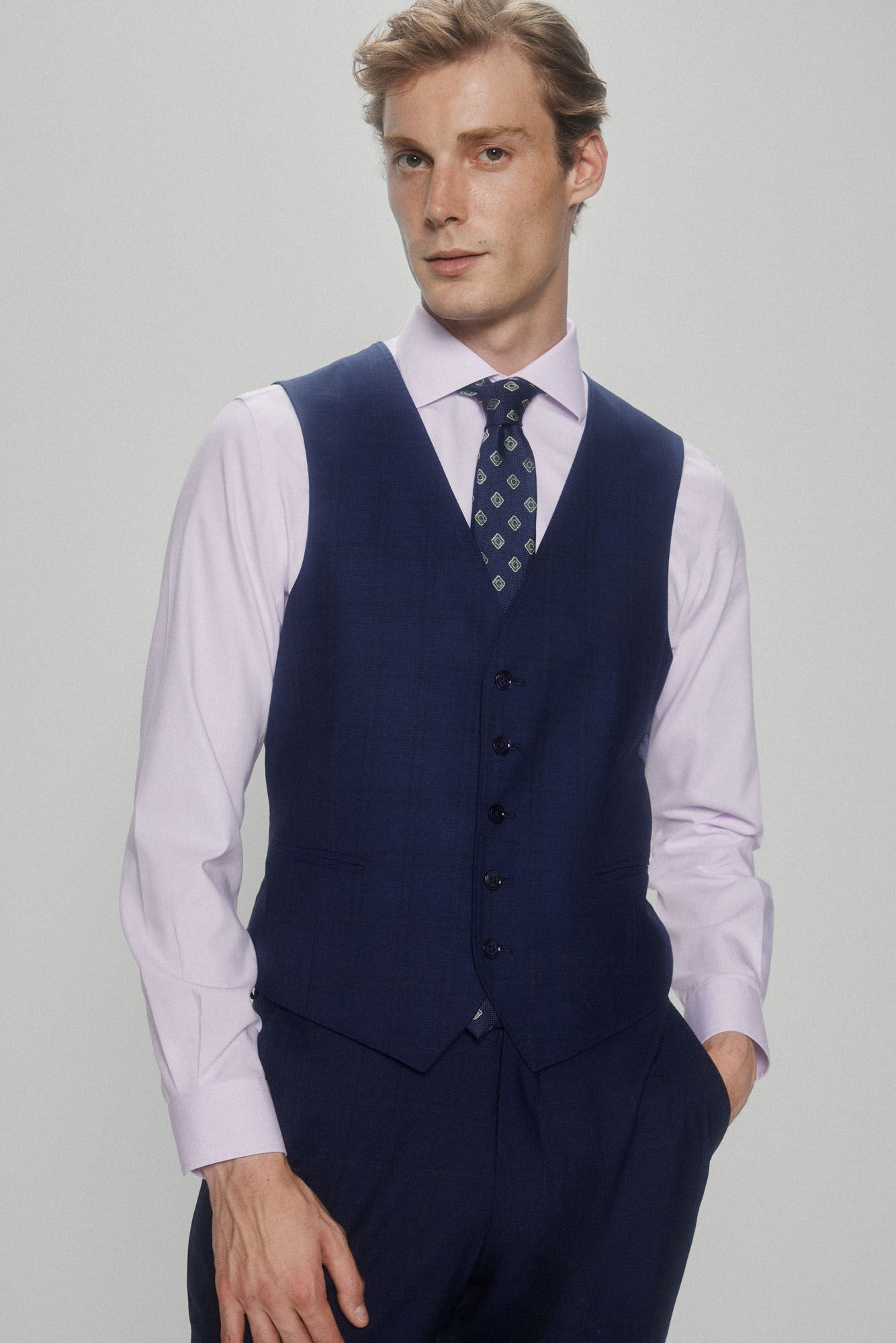 Pedro del Hierro Casaco xadrez azul-marinho de corte justo