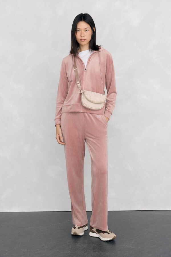Pedro del Hierro Sudadera terciopelo capucha activewear Rosa