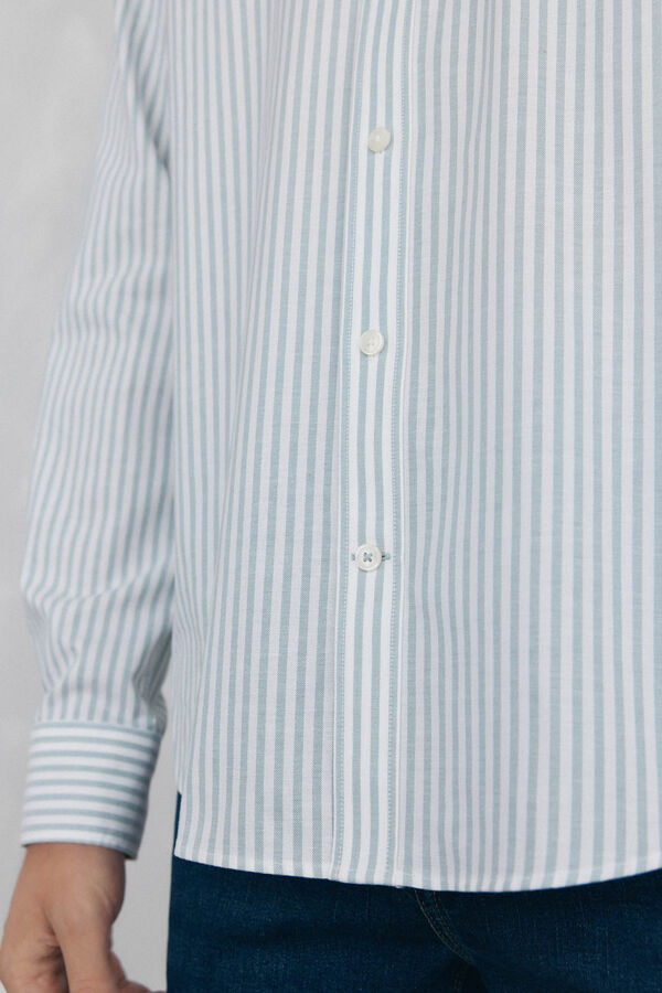 Pedro del Hierro Camisa oxford riscas sem ferro Azul