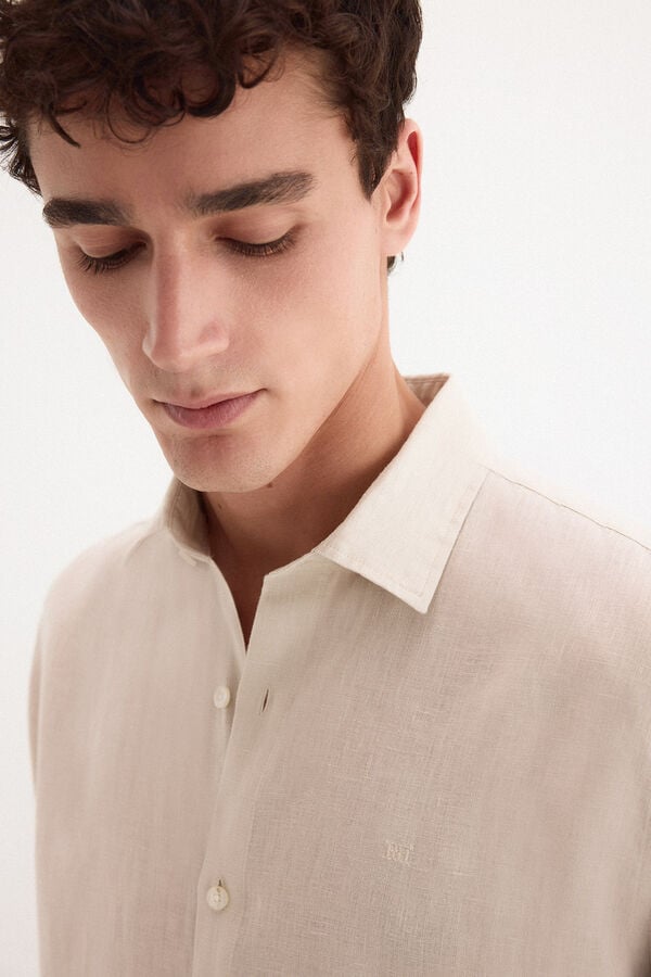 Pedro del Hierro Camisa lisa em linho Beige