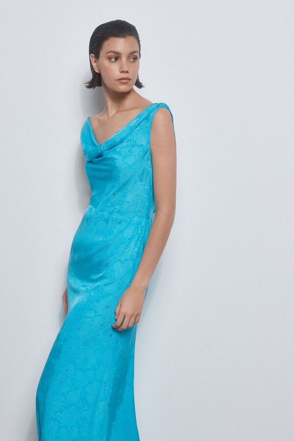 Pedro del Hierro Vestido de jacquard drapeado Azul