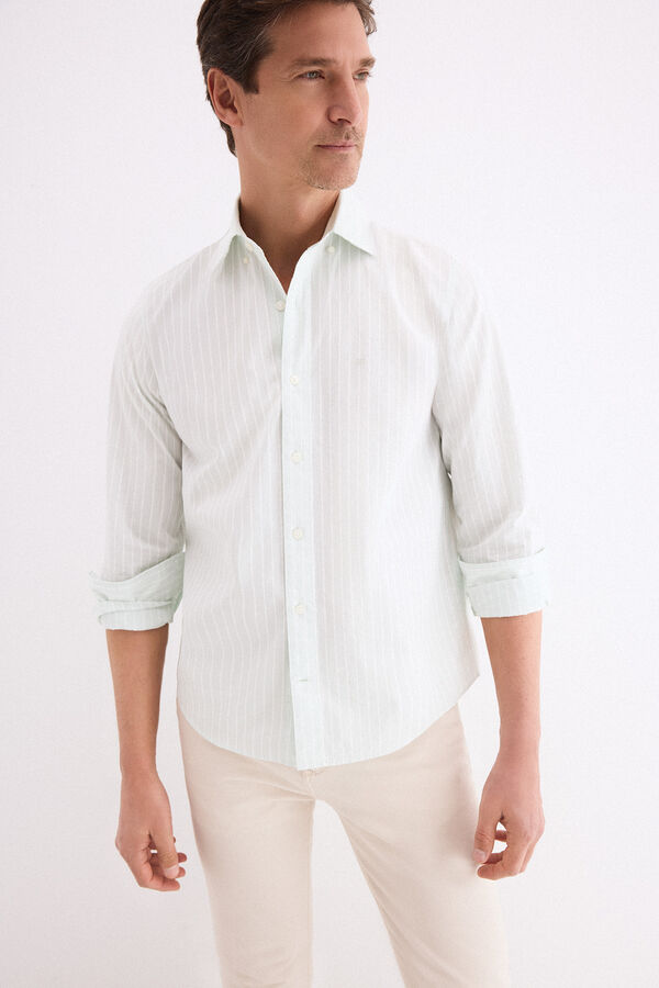 Pedro del Hierro Camisa popel&iacute;n labrado rayas Verde