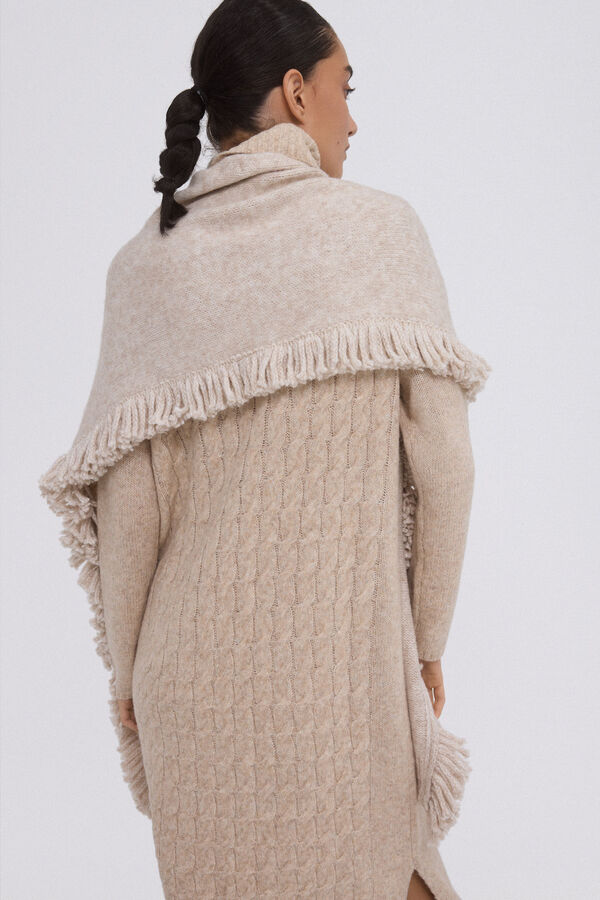 Pedro del Hierro Poncho de punto marr&oacute;n con flecos Gris