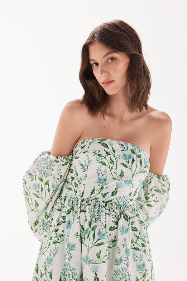 TFP by Tamara Falc&oacute; Vestido decote caicai estampado Turquesa
