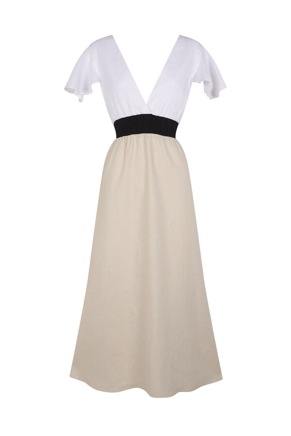 Pedro del Hierro Vestido de linho com contraste flu&iacute;do Marrom