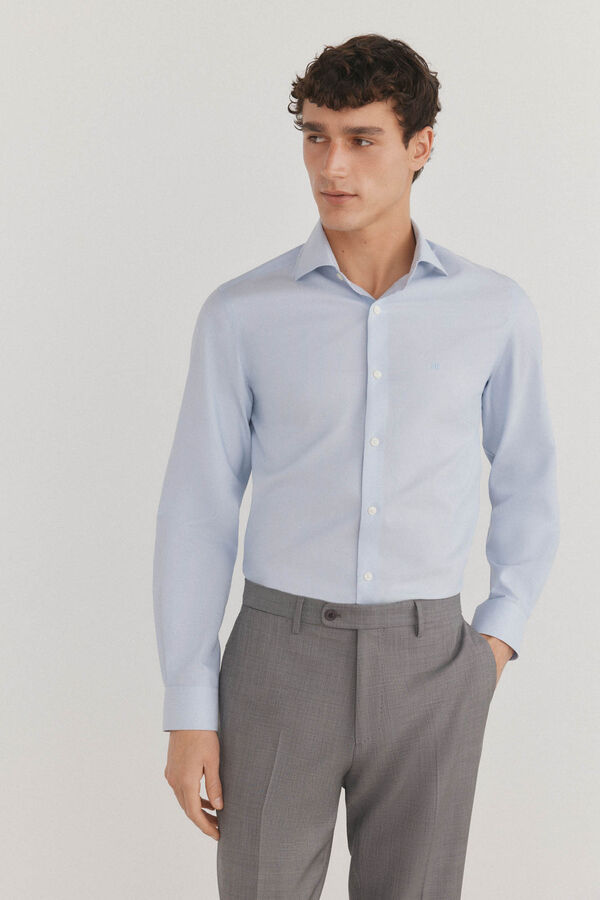 Pedro del Hierro Camisa social lisa que n&atilde;o pode ser passada a ferro + resistente a manchas Azul