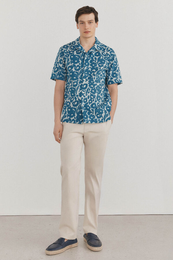 Pedro del Hierro Camisa estampada manga corta tejido lino Azul