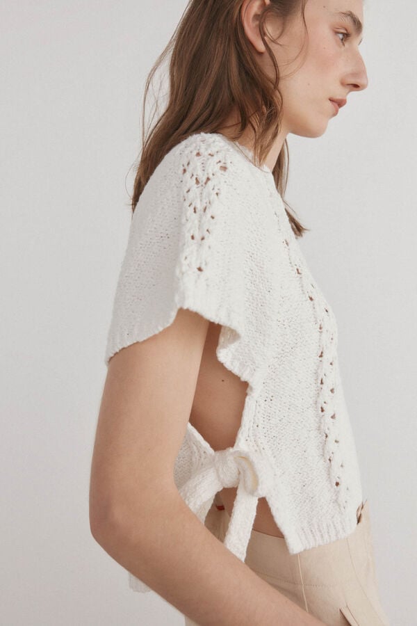 Pedro del Hierro Top de punto cropped lazadas Crudo