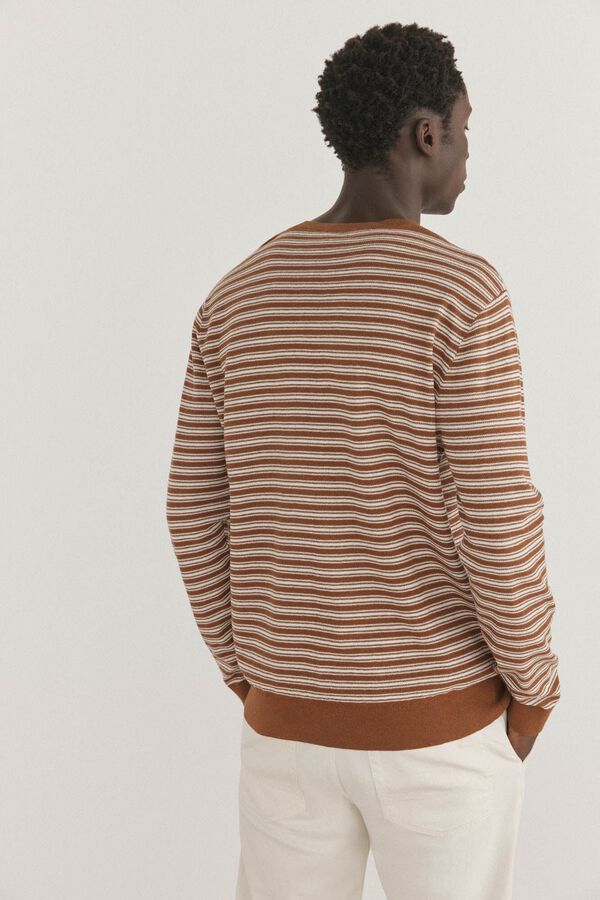 Pedro del Hierro Jersey liso cuello redondo rayas Beige