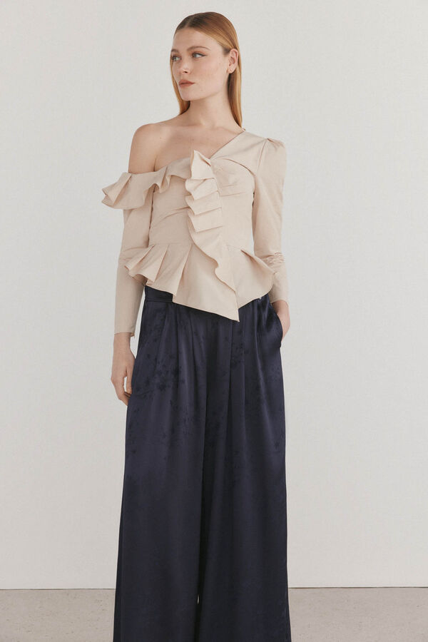 Pedro del Hierro Top assim&eacute;trico com babados Branco