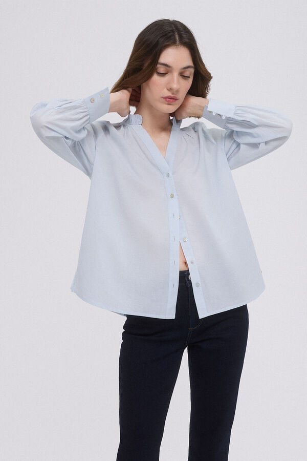 Pedro del Hierro Blusa voile cuello volante Azul