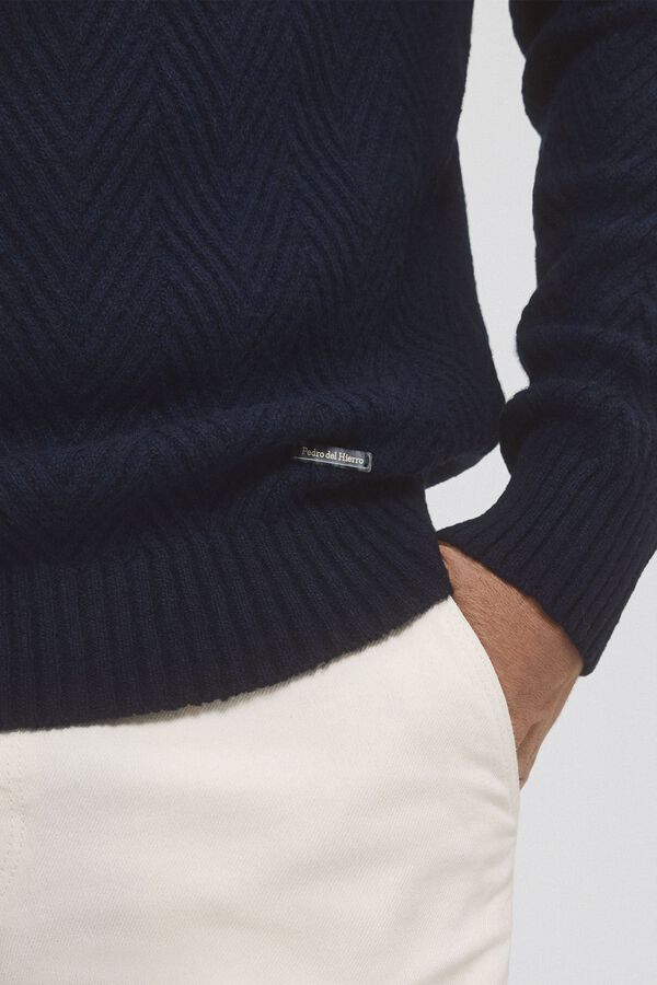 Pedro del Hierro Jersey lana espiga cuello abierto Azul