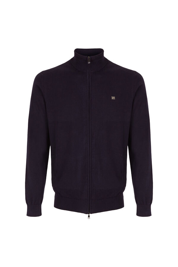Pedro del Hierro Cardigan de algod&atilde;o premium para o Natal com fecho de fecho-&eacute;clair Azul
