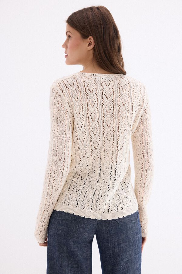 Pedro del Hierro Casaco fantasia rendado com acabamentos em crochet Ecru