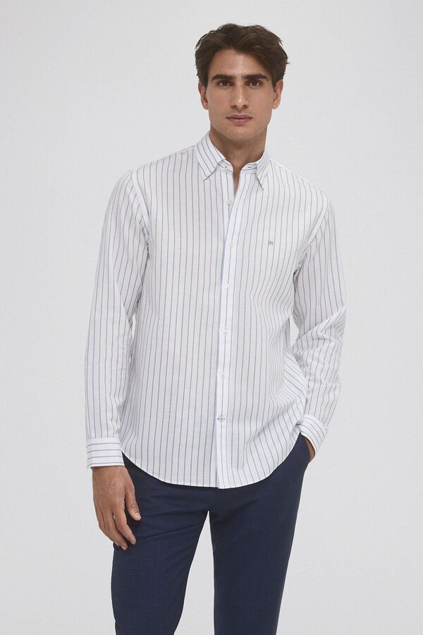Pedro del Hierro Camisa rayas algod&oacute;n ramio Blanco